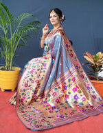 Thumbnail for Jyoti Fashion Women's Grey Paithani Silk Zari Woven Saree with Blouse - Distacart