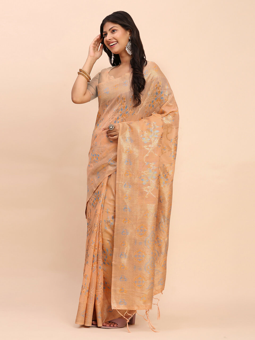 Astita Linen Cotton Orange Saree