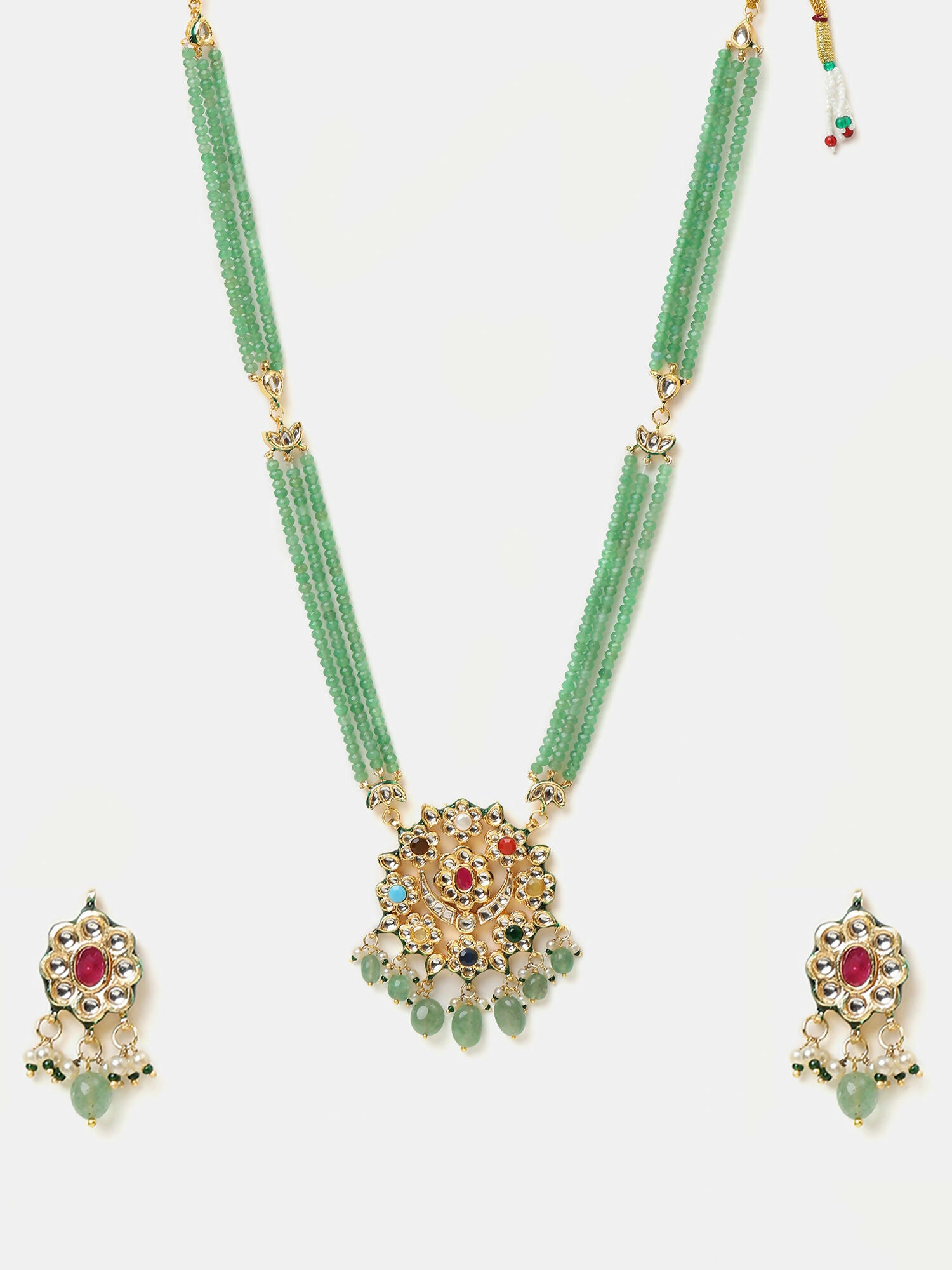 Ruby Raang Long Kundan Neckpiece With Earrings - Distacart