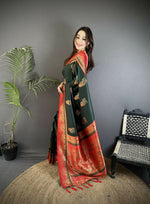 Thumbnail for Joban Fashion Dark Green Banarasi Soft Silk Peacock Butta Work Saree