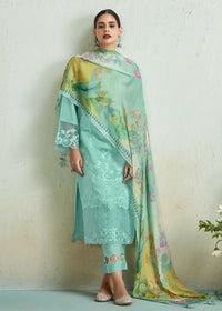 Thumbnail for Turquoise Blue Pure Muslin Resham Embroidered Salwar Suit - Emponline - Distacart