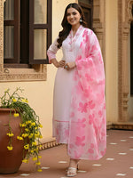 Thumbnail for The52 Women's Beautiful Chanderi Fabric Printed Work Straight Kurta Pant and Dupatta Set - Distacart