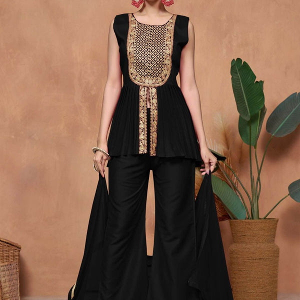 Sangria Embroidered A-line Kurta & Palazzo With Dupatta - Distacart