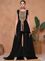Thumbnail for Sangria Embroidered A-line Kurta & Palazzo With Dupatta