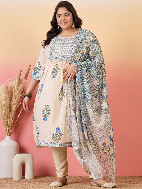 Sztori Women Floral Yoke Design Regular Kurta with Trousers & With Dupatta