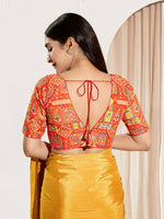 Thumbnail for Joban Fashion Orange Viscose Rayon Padded Blouse With V Neck Elbow Sleeves - Distacart