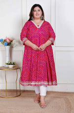 Thumbnail for Miravan Plus Size Women'S Pink Cotton Bandhani Ethnic Anarkali Kurta