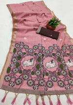 Thumbnail for Vastranavya Pink Muga Cotton Meenakari & Azarakh Pallu Saree with Contrast Blouse - Distacart