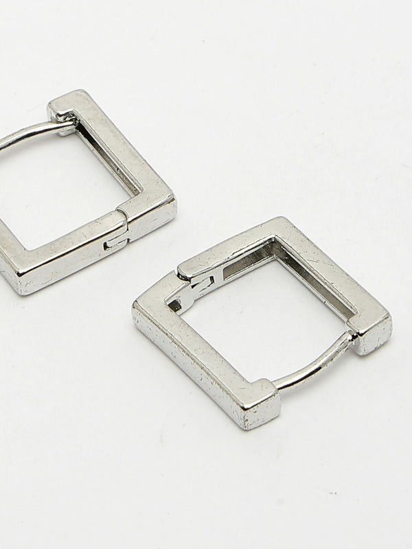 NVR Men's Silver-Plated Geometric Shape Stainless Steel Hoop Earrings - Distacart