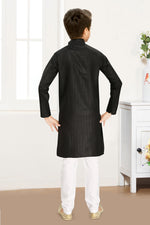 Thumbnail for Neera Trendz Black Cotton Blend Lining Work Kid's Kurta With Pyjama