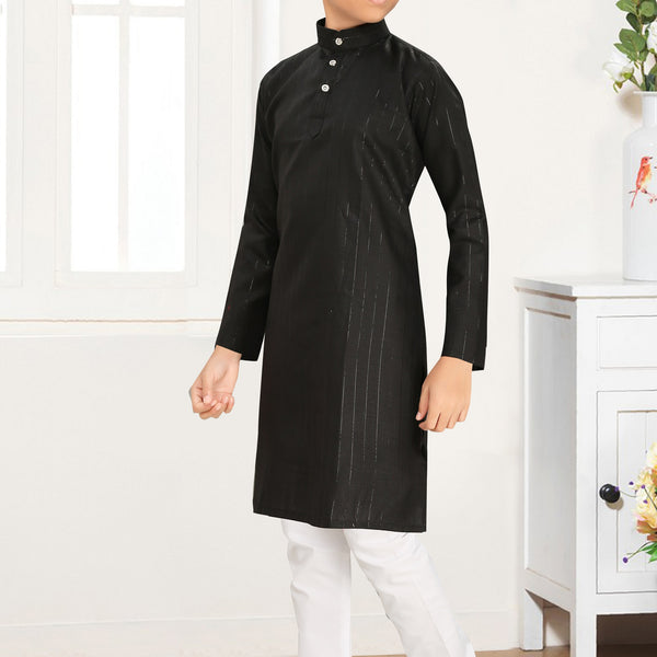 Neera Trendz Black Cotton Blend Lining Work Kid's Kurta With Pyjama