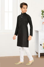 Thumbnail for Neera Trendz Black Cotton Blend Lining Work Kid's Kurta With Pyjama