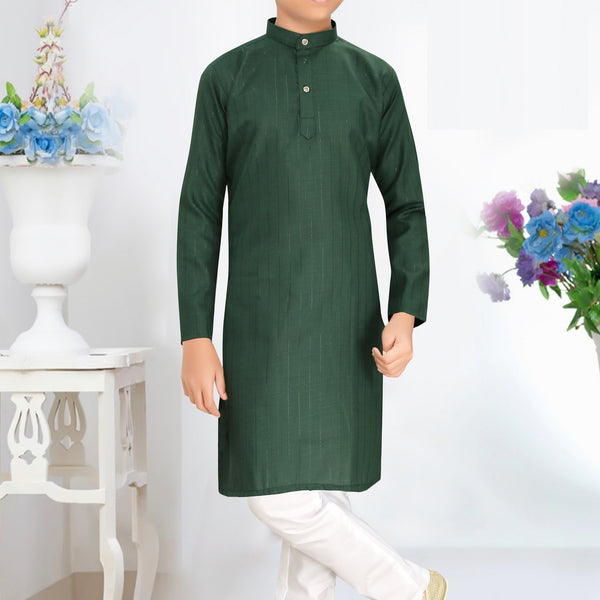 Neera Trendz Green Cotton Blend Lining Work Kid's Kurta With Pyjama