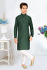 Neera Trendz Green Cotton Blend Lining Work Kid's Kurta With Pyjama - Dista