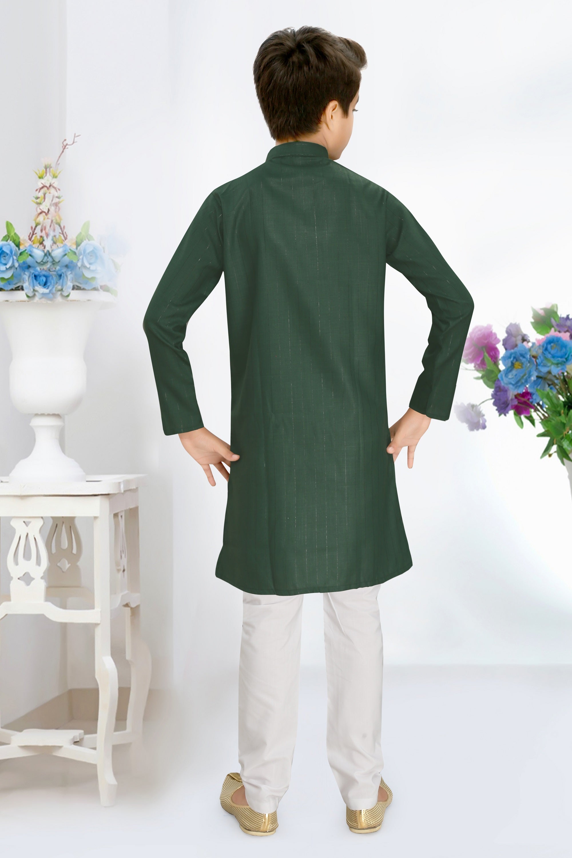 Neera Trendz Green Cotton Blend Lining Work Kid's Kurta With Pyjama