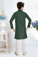 Thumbnail for Neera Trendz Green Cotton Blend Lining Work Kid's Kurta With Pyjama