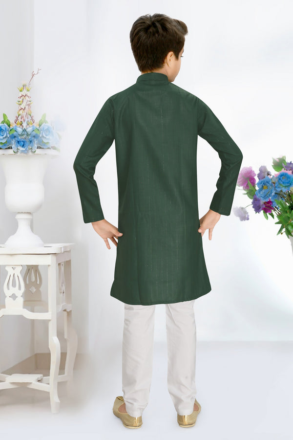 Neera Trendz Green Cotton Blend Lining Work Kid's Kurta With Pyjama