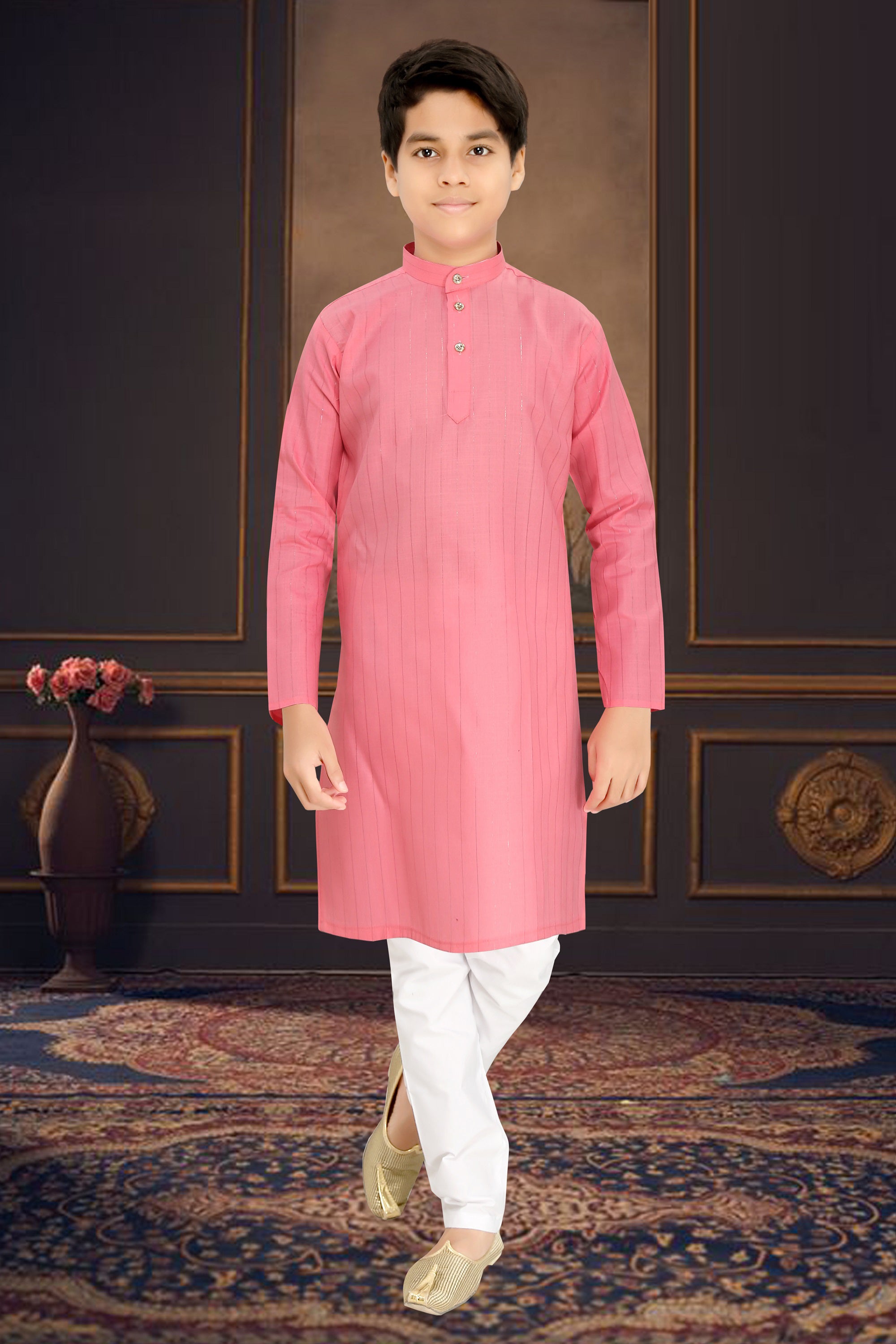 Neera Trendz Pink Cotton Blend Lining Work Kid's Kurta With Pyjama