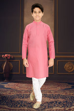 Thumbnail for Neera Trendz Pink Cotton Blend Lining Work Kid's Kurta With Pyjama