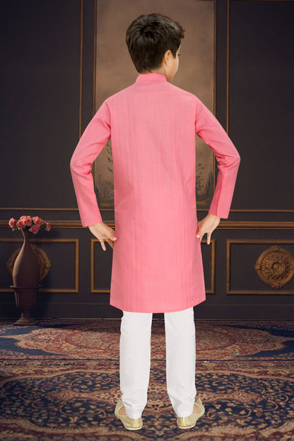 Neera Trendz Pink Cotton Blend Lining Work Kid's Kurta With Pyjama - Distacart