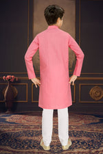 Thumbnail for Neera Trendz Pink Cotton Blend Lining Work Kid's Kurta With Pyjama