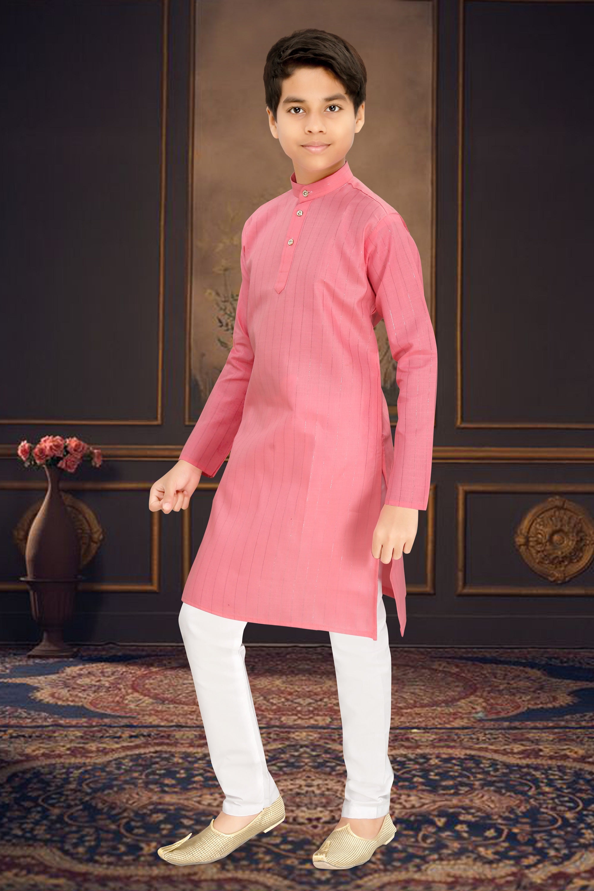 Neera Trendz Pink Cotton Blend Lining Work Kid's Kurta With Pyjama
