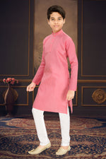Thumbnail for Neera Trendz Pink Cotton Blend Lining Work Kid's Kurta With Pyjama