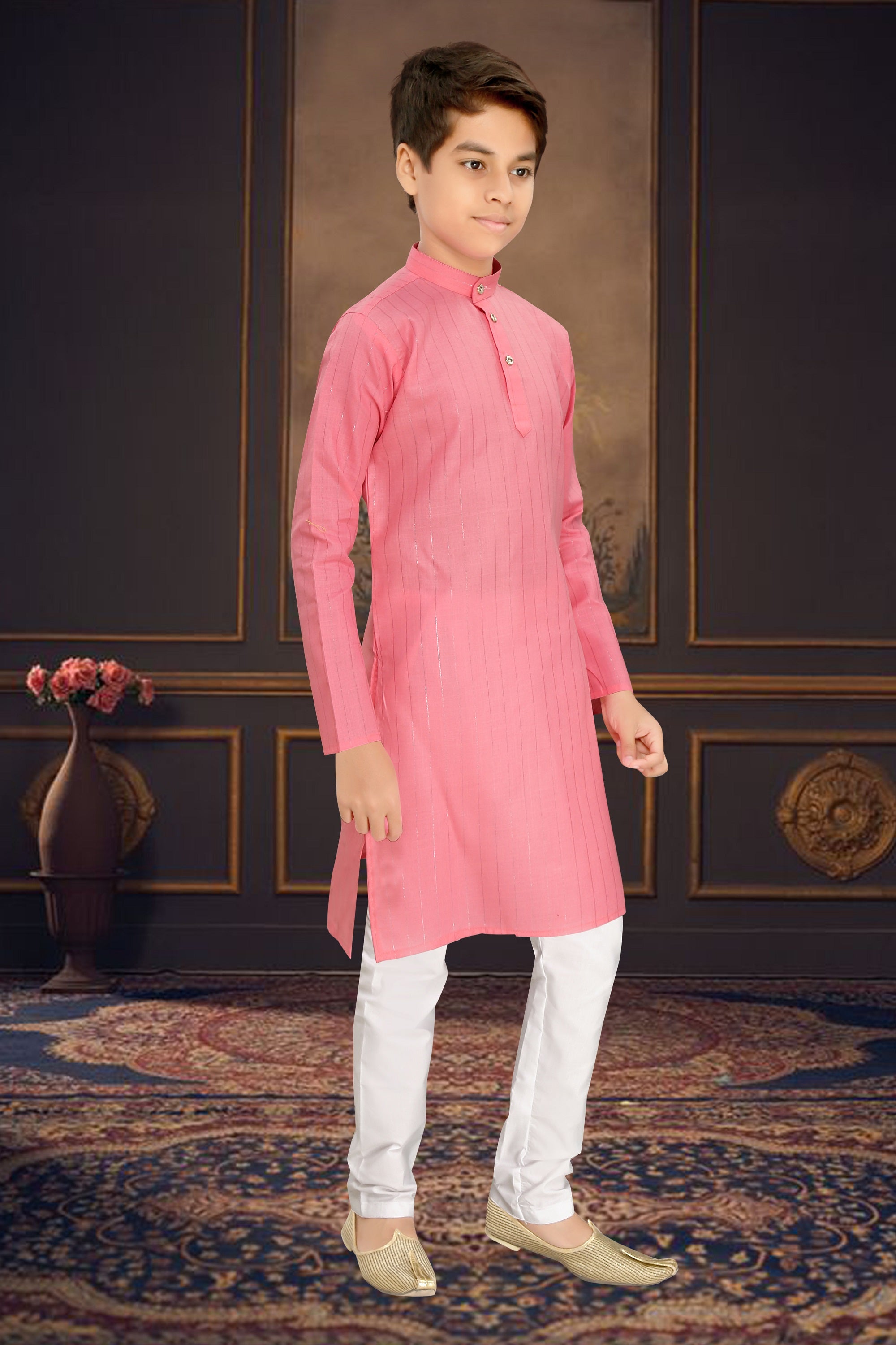 Neera Trendz Pink Cotton Blend Lining Work Kid's Kurta With Pyjama