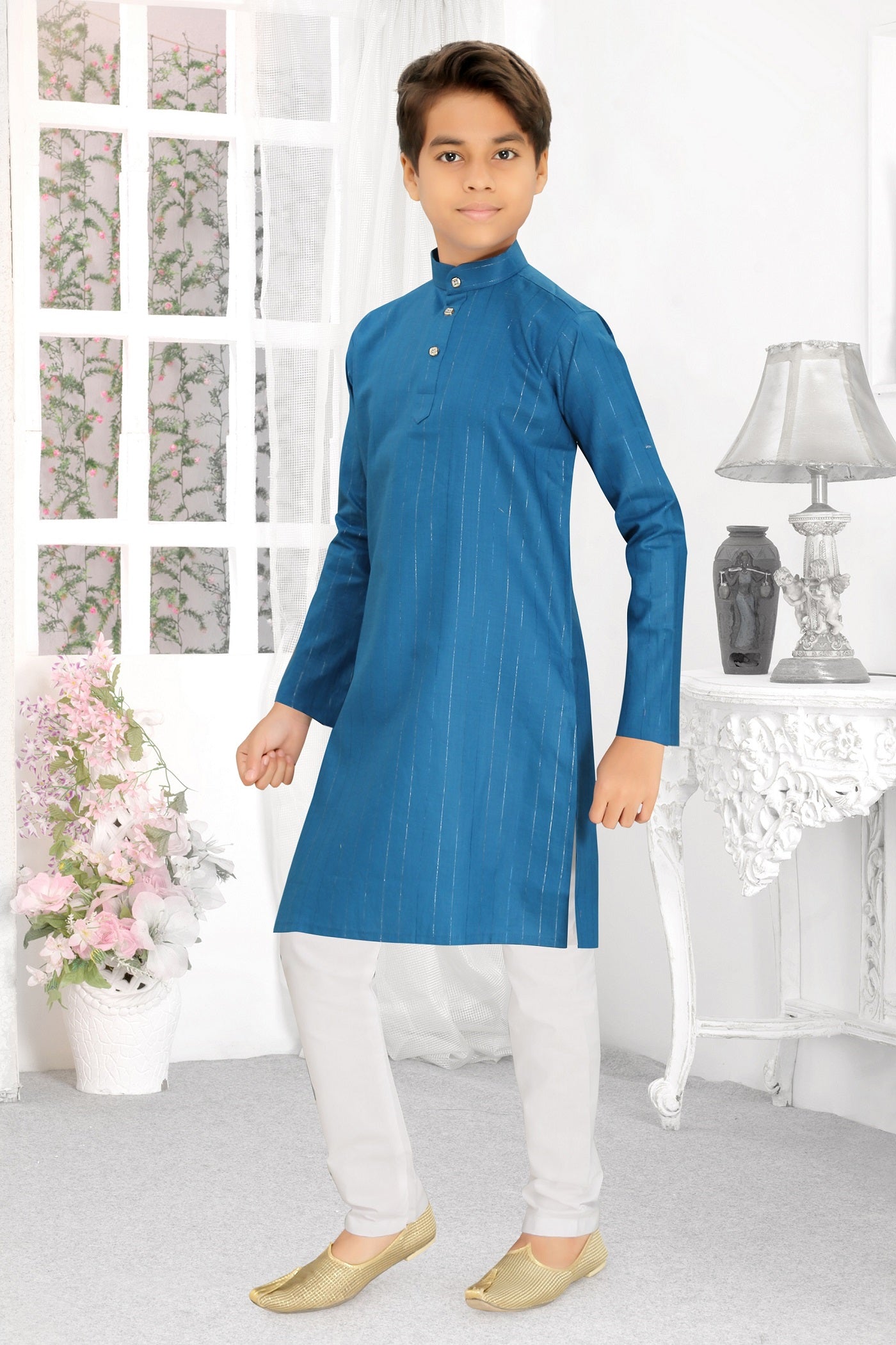 Neera Trendz Rama Cotton Blend Lining Work Kid's Kurta With Pyjama
