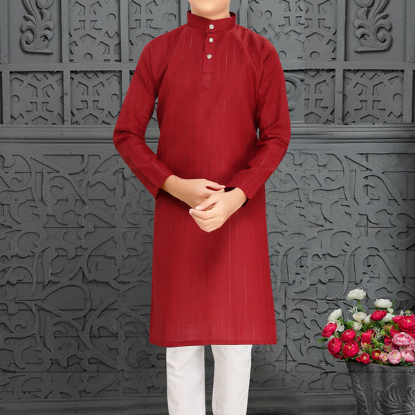 Neera Trendz Red Cotton Blend Lining Work Kid's Kurta With Pyjama