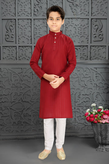 Neera Trendz Red Cotton Blend Lining Work Kid's Kurta With Pyjama - Distacart