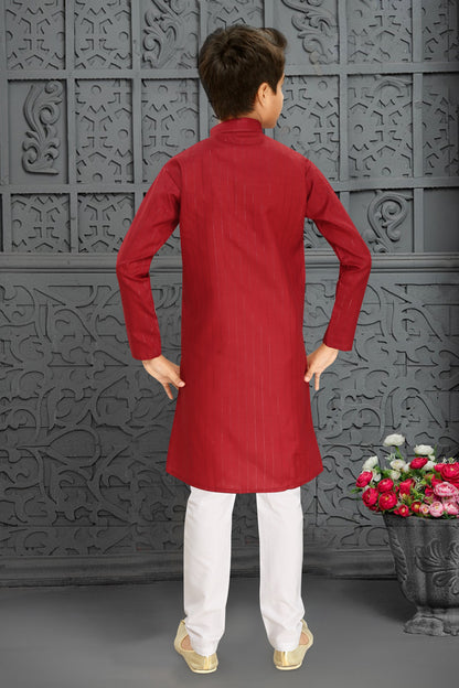 Neera Trendz Red Cotton Blend Lining Work Kid's Kurta With Pyjama - Distacart