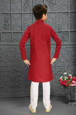 Thumbnail for Neera Trendz Red Cotton Blend Lining Work Kid's Kurta With Pyjama