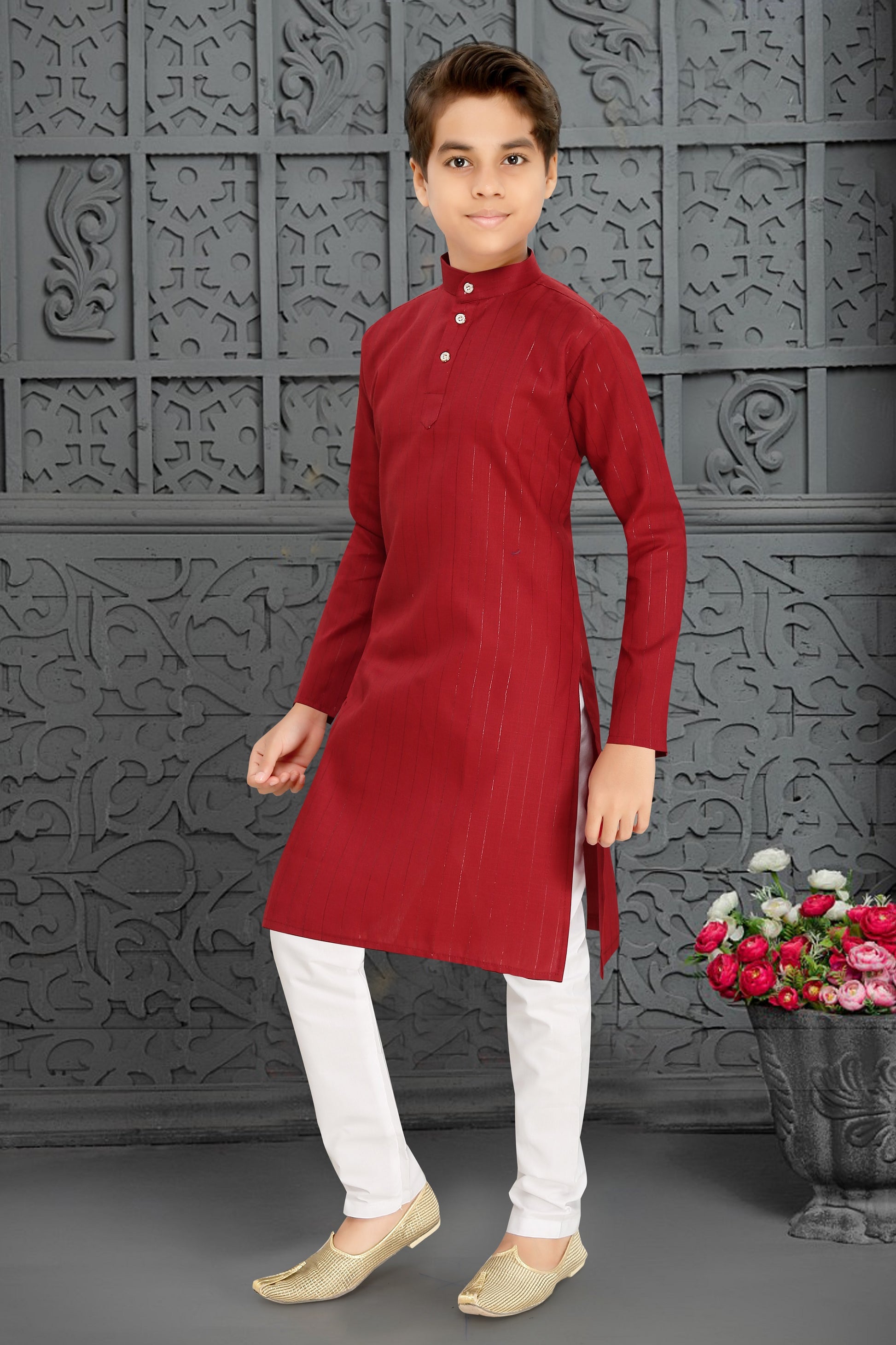 Neera Trendz Red Cotton Blend Lining Work Kid's Kurta With Pyjama - Distacart