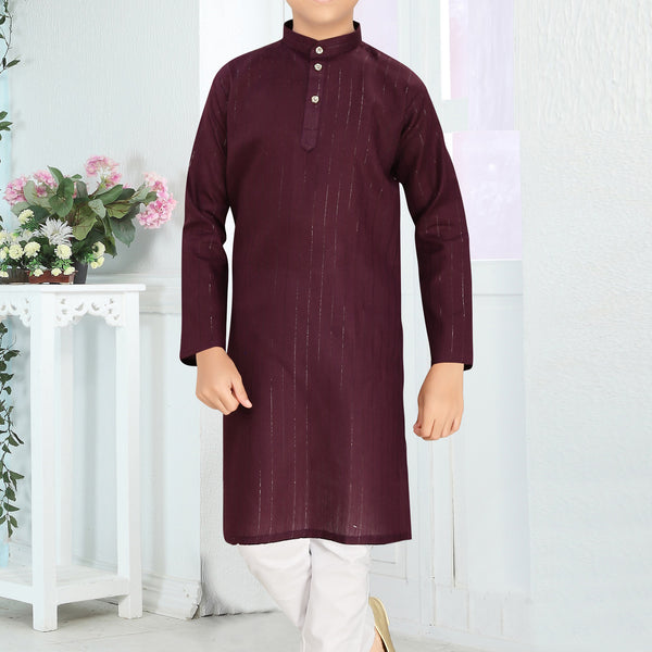 Neera Trendz Wine Cotton Blend Lining Work Kid's Kurta With Pyjama