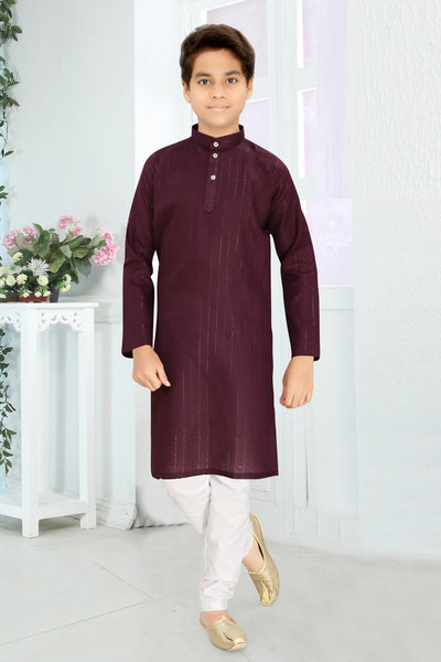 Neera Trendz Wine Cotton Blend Lining Work Kid's Kurta With Pyjama