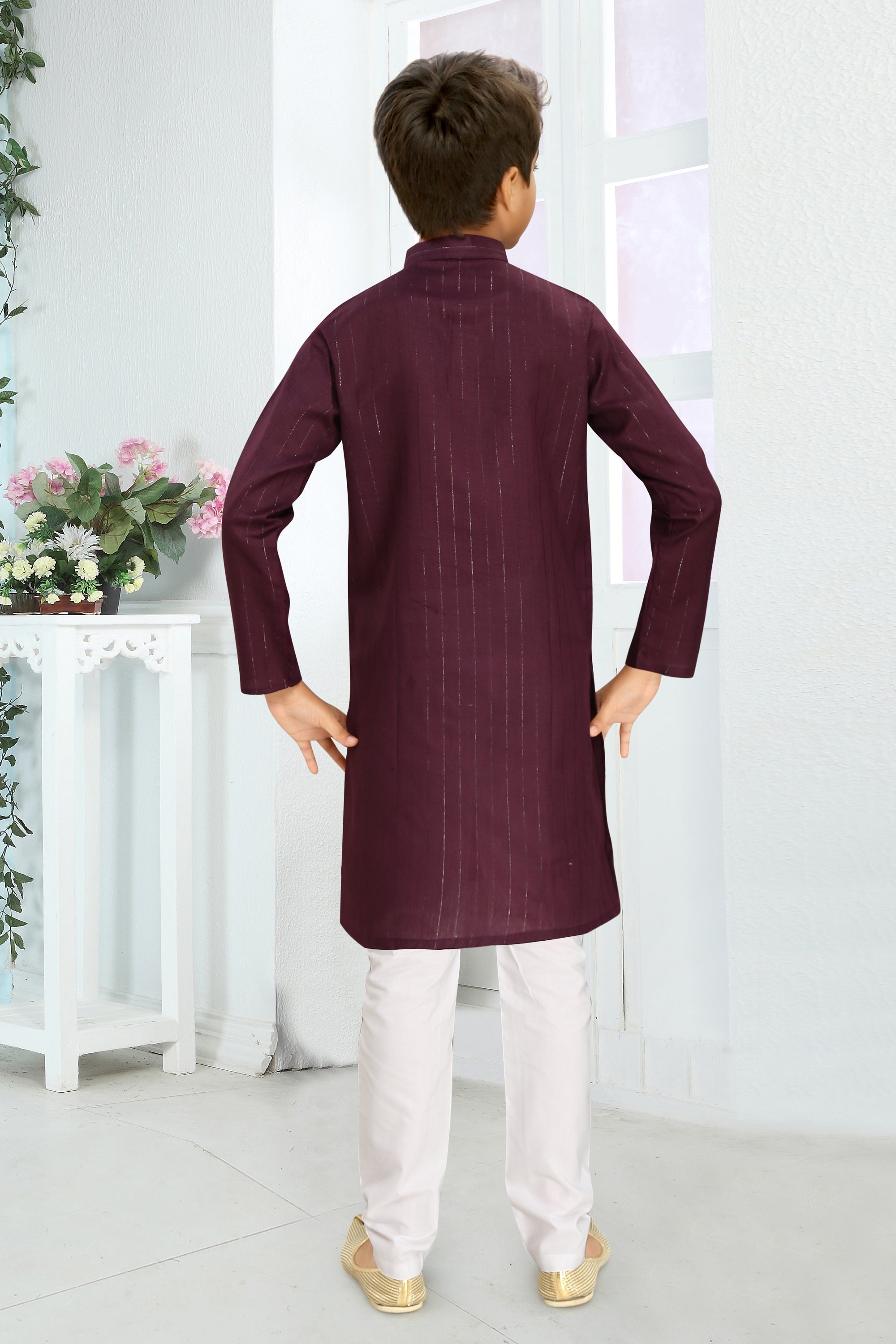 Neera Trendz Wine Cotton Blend Lining Work Kid's Kurta With Pyjama