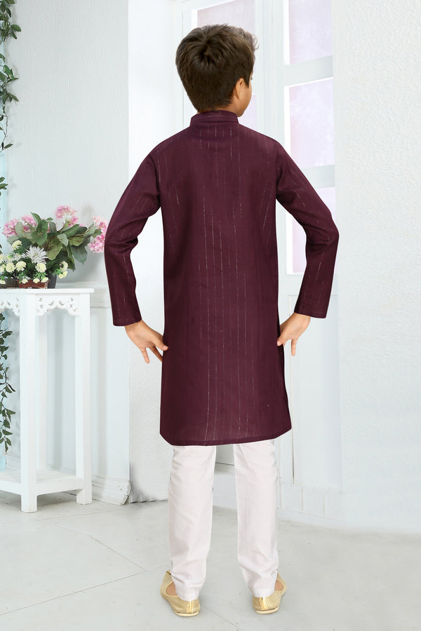 Neera Trendz Wine Cotton Blend Lining Work Kid's Kurta With Pyjama