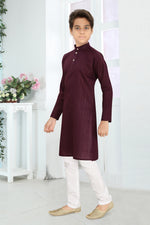 Thumbnail for Neera Trendz Wine Cotton Blend Lining Work Kid's Kurta With Pyjama