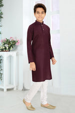 Thumbnail for Neera Trendz Wine Cotton Blend Lining Work Kid's Kurta With Pyjama