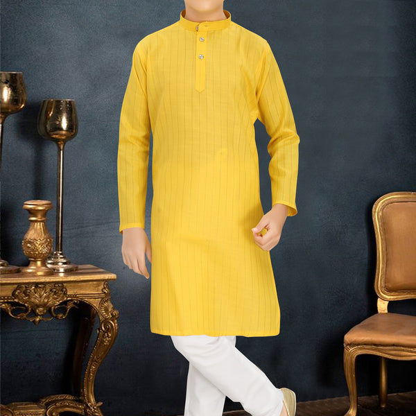 Neera Trendz Yellow Cotton Blend Lining Work Kid's Kurta With Pyjama