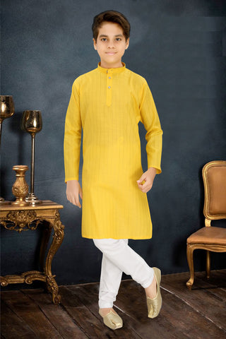 Neera Trendz Yellow Cotton Blend Lining Work Kid's Kurta With Pyjama