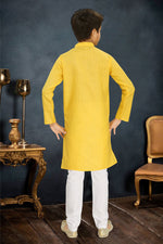 Thumbnail for Neera Trendz Yellow Cotton Blend Lining Work Kid's Kurta With Pyjama
