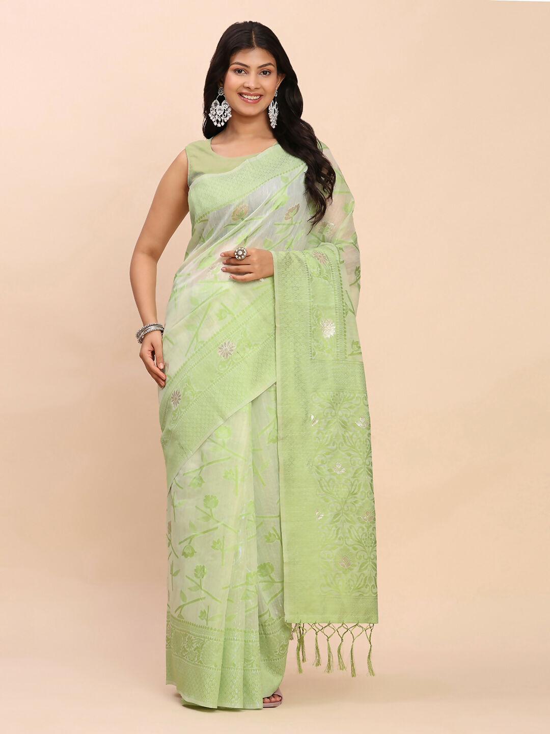 Astita Linen Cotton Light Green Saree