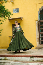Thumbnail for Preksha Creation Premium Vichitra Fabrics With Multi Thread & Zari Embroidered Work Anarkali Gown With Dupatta