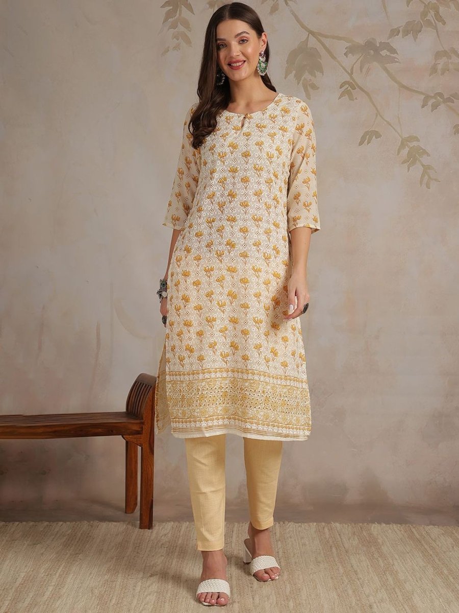 Anouk Women Floral Printed Chikankari Kurta - Distacart