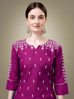 Thumbnail for Jyoti Fashion Women's Purple Cotton Blend Embroidery & Sequence work Kurta with Trouser & Dupatta - Distacart