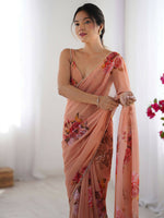 Thumbnail for Traditional Partywear Peach Georgette Fancy Saree-Pavitra