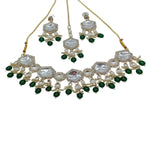 Thumbnail for Jewel City Elegant Kundan-Style Green and White Necklace, Earrings, and Tikka Set