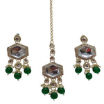 Thumbnail for Jewel City Elegant Kundan-Style Green and White Necklace, Earrings, and Tikka Set